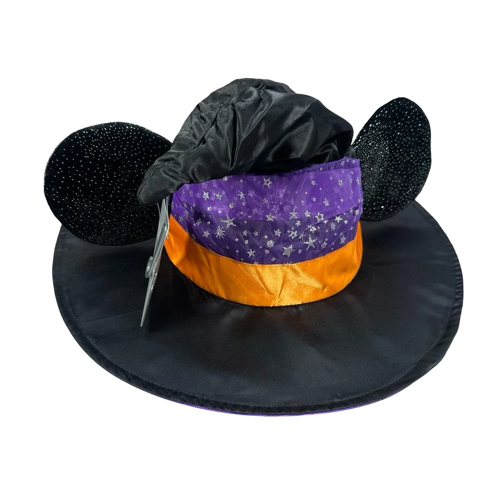 Disney Minnie Mouse Witch Hat Halloween Black Purple Orange Star Bow One Size - Picture 3 of 10